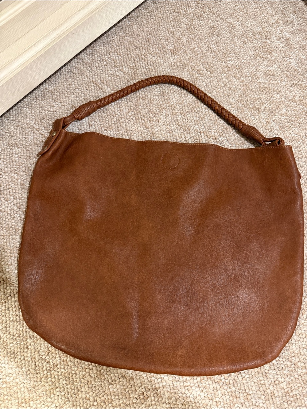 Anthropologie Cognac Leather Braided-Handle Shoulder Bag